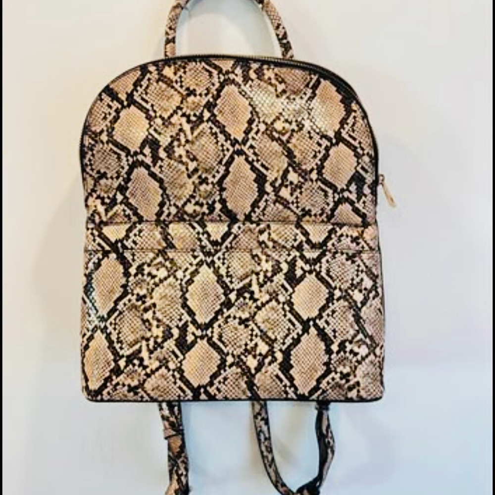 Snake Print Backpack - Beige/Black